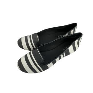 Ann Taylor Hadley Leather Canvas Striped Loafer Black‎ White Size 7 Career Wear
